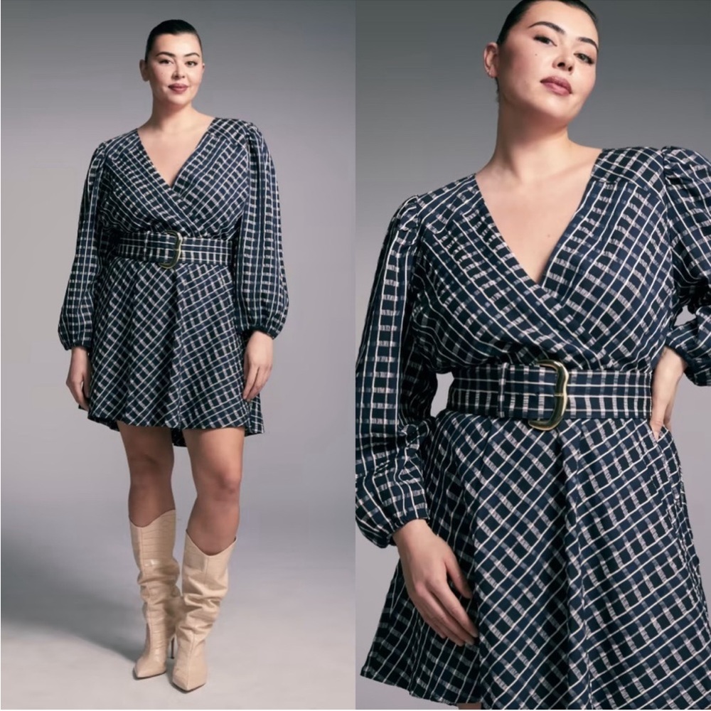 Tanya Taylor Nicola Belted Check‎ Print Dress Blue 20
